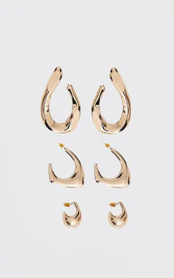 Gold Abstract Molten Multipack Earrings