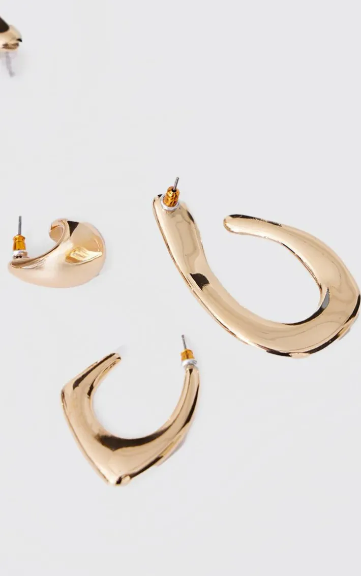 Gold Abstract Molten Multipack Earrings