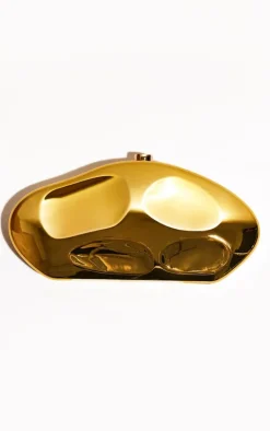 Gold Abstract Oval Hard Clutch Bag