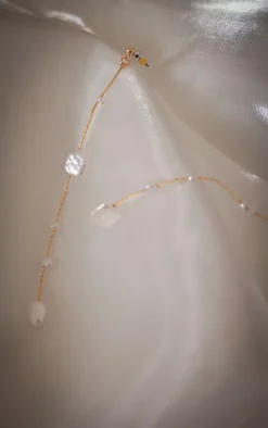 Gold Abstract Pearl Detail Tassel Earrings