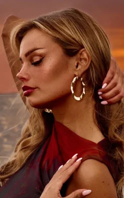 Gold Abstract Wave Hoop Earrings