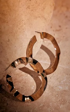 Gold Abstract Wave Hoop Earrings