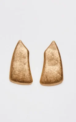 Gold Burnished Chunky Abstract Stud Earrings