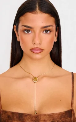 Gold Chain Jewel Pendant Long Necklace