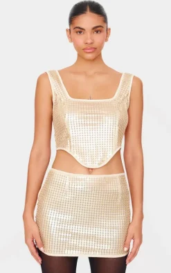 Gold Chain Sequin Corset Top