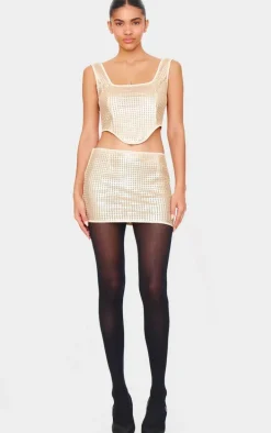 Gold Chain Sequin Low Rise Micro Mini Skirt
