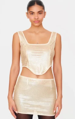 Gold Chain Sequin Low Rise Micro Mini Skirt