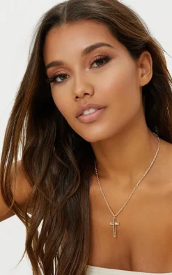 Gold Chunky Chain Cross Pendant Necklace