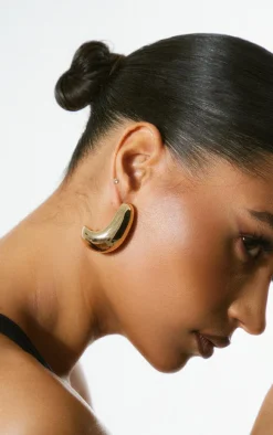 Gold Chunky Flat Curved Earrings