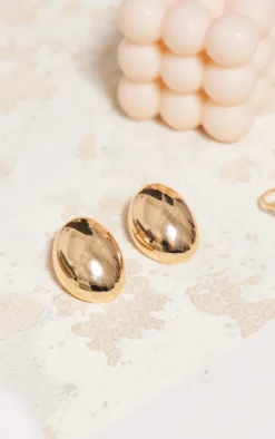 Gold Chunky Oval Stud Earrings