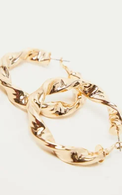 Gold Chunky Twist Hoop Earrings