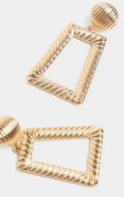 Gold Circle Stud Small Line Effect Door Knocker Earring