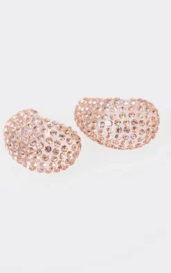 Gold Clear Diamante Teardrop Stud Earrings