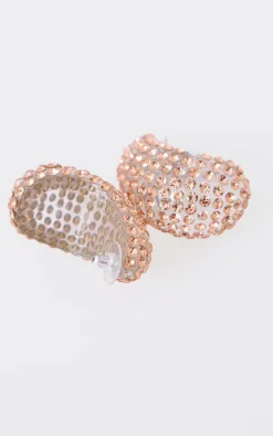 Gold Clear Diamante Teardrop Stud Earrings