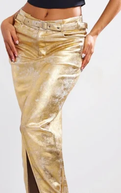 Gold Coated Split Back Maxi Skirt