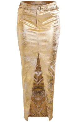 Gold Coated Split Back Maxi Skirt