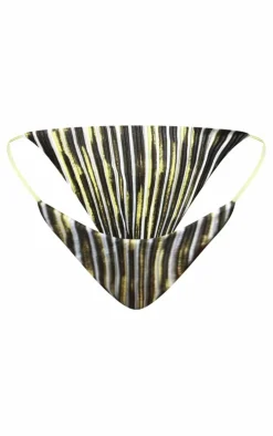Gold Contrast Stripe Plisse Triangle Bikini Top