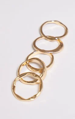 Gold Crinkle Abstract 5 Pack Rings