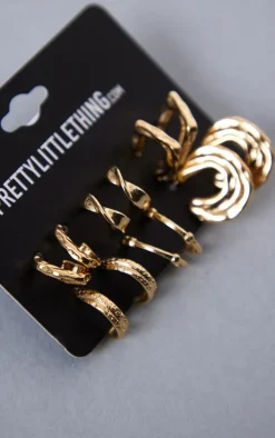 Gold Crinkle Hoop Multipack Earrings