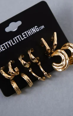Gold Crinkle Hoop Multipack Earrings