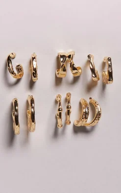 Gold Crinkle Hoop Multipack Earrings