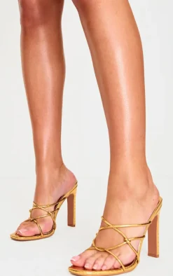 Gold Croc Pu Round Heeled Mules