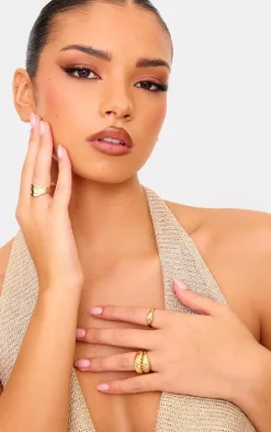 Gold Croissant Detail 5 Pack Ring Set