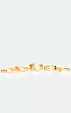 Gold Croissant Detail 5 Pack Ring Set