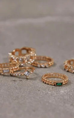 Gold Crystal Multi Chain Six Pack Stacking Rings