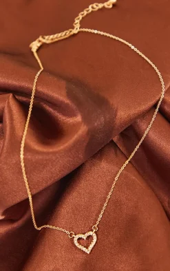 Gold Dainty Diamante Heart Necklace