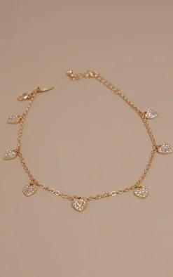 Gold Dainty Diamante Heart Anklet