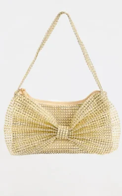 Gold Diamante Bow Shoulder Bag