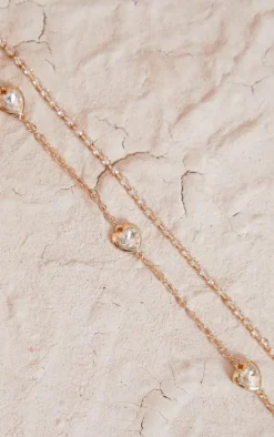 Gold Diamante Heart Layered Belly Chain