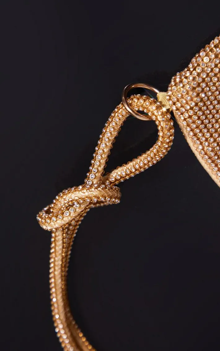 Gold Diamante Knot Handle Slouchy Shoulder Bag