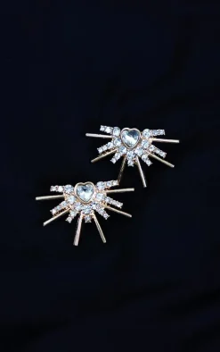 Gold Diamante Star Stud Earrings
