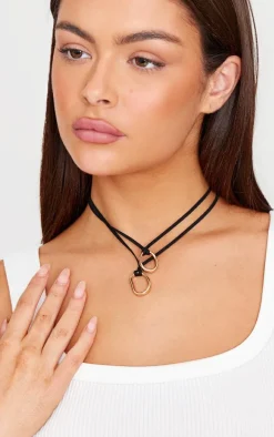 Gold Double Hoop Layer Tie Choker