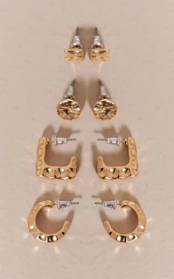 Gold Flared Abstract Hoop Earrings Multipack