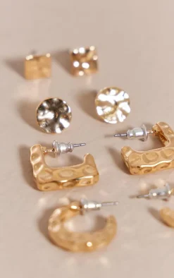 Gold Flared Abstract Hoop Earrings Multipack