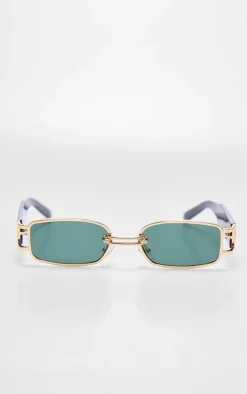 Gold Frame Slim Square Chunky Sunglasses