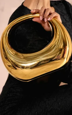 Gold Hard Smooth Curve Hand Bag