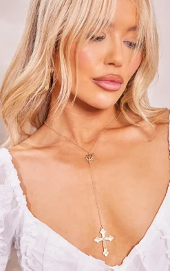 Gold Heart Cross Necklace