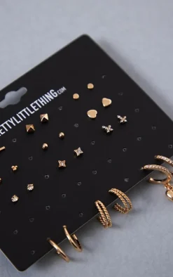 Gold Heart Stud And Hoop Multipack Earrings