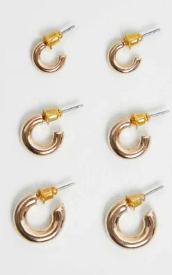 Gold Huggie Hoop 3 Pack Earring Set