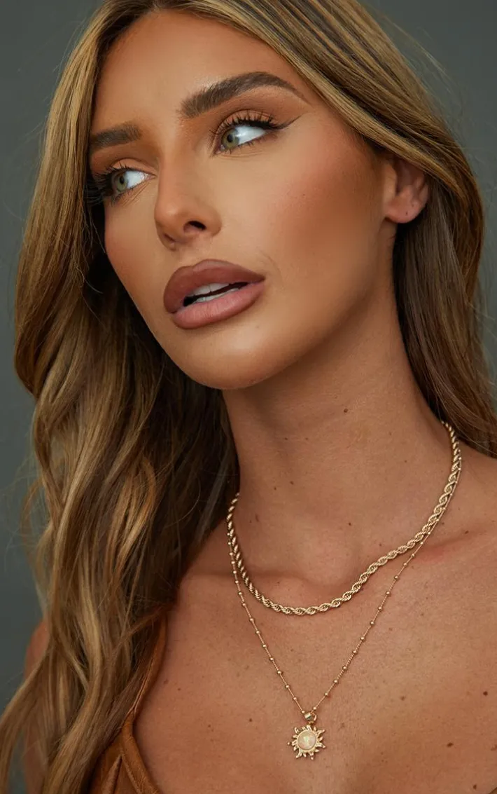 Gold Iridescent Sun Pendant Layered Necklace