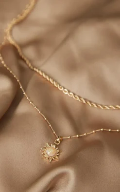 Gold Iridescent Sun Pendant Layered Necklace