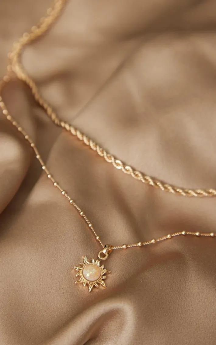 Gold Iridescent Sun Pendant Layered Necklace