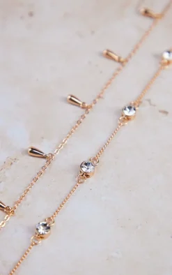 Gold Jewel Drop Charm Layered Belly Chain