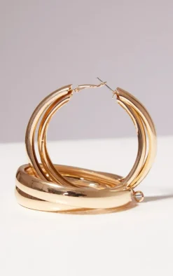 Gold Large Thick Wrap Over Hoop Earrings