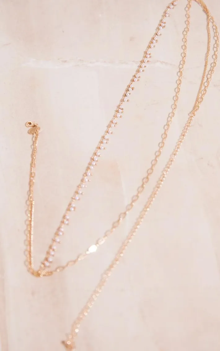 Gold Layered Chain Pearl Drop Belly Chain