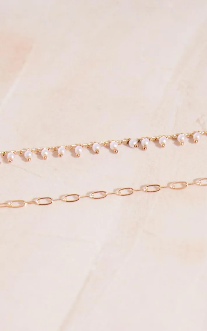 Gold Layered Chain Pearl Drop Belly Chain